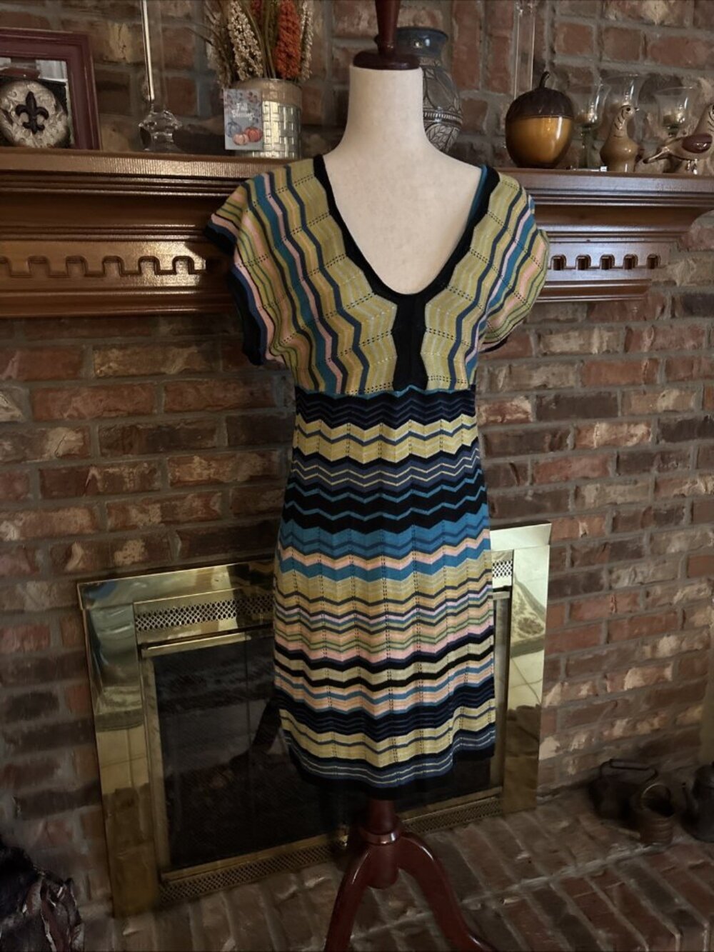 Cato Ladies Blue Striped Knit Dress Size XL New Junior crocheted